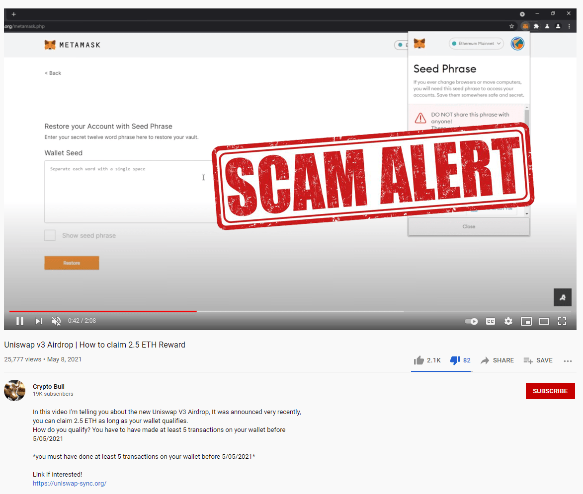 Fake Uniswap seed stealer