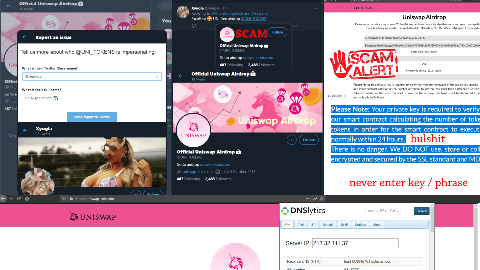 Fake Uniswap airdrop on Twitter