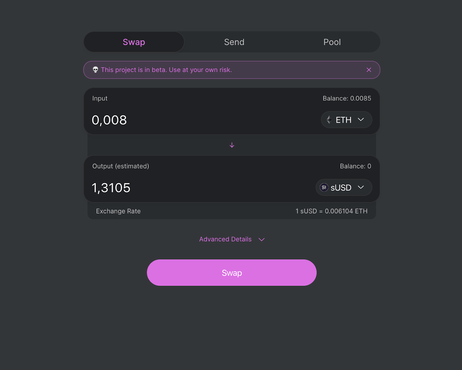Swapping ETH for sUSD on Uniswap